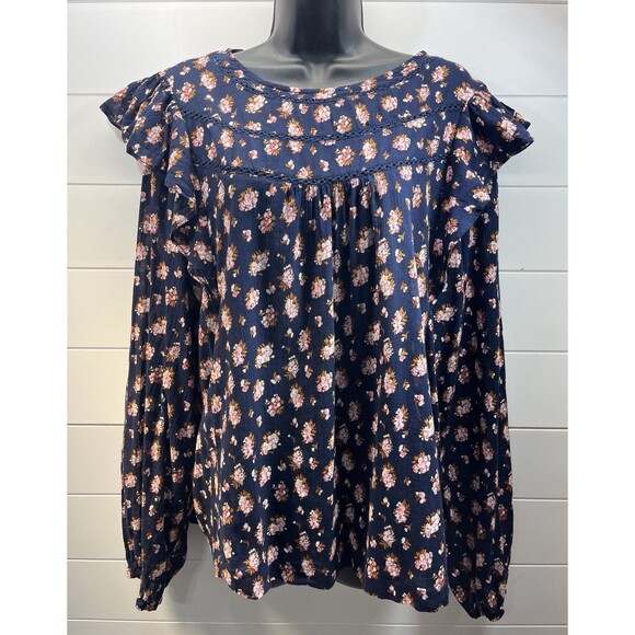 Dip Womens Floral Blouse 100% Organic Cotton Floral Womens XL Cottagecore Boho - Picture 1 of 10